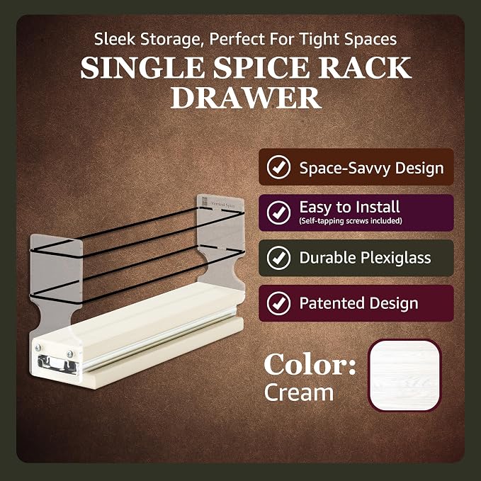 Narrow Spice Rack - Sliding Spice Jars Organizer - Pantry Organizers & Storage - Slide Out Drawers for Kitchen Cabinets - Seasoning Caddy (2.3" W x 5.0" H x 10.6" D, Assembled) - Image 7