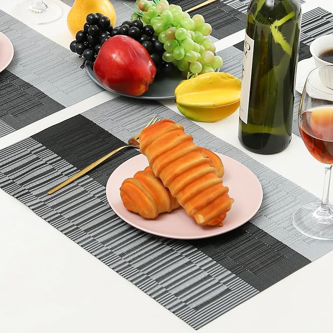 Leetaltree Grey with White Striped Placemats Set of 6 - Heat Resistant Non-Slip Place mats for Dining Table, Washable Durable PVC Vinyl Woven Table Mats（Grey Stripe, 6） - Image 9