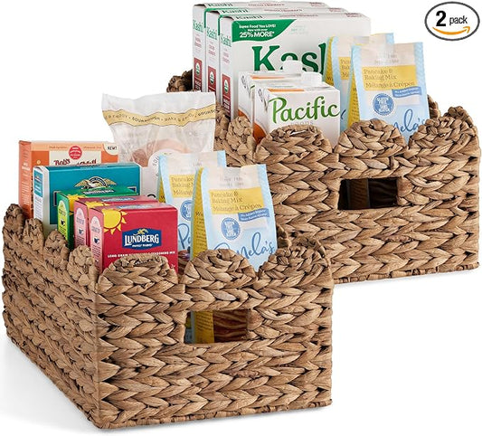 Best Choice Products 16x12 Scalloped Shelf Baskets, Woven Storage Bins, Storage Organizers for Pantry, Living Room, Bedroom, Nursery & Laundry, 2 Pack - Chestnut by Unknown