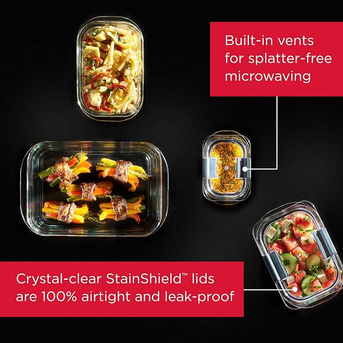 Rubbermaid 44-Piece Brilliance Food Storage Containers, Clear/Grey & Brilliance Glass Storage Set of 9 Food Containers with Lids (18 Pieces Total), Set, Assorted, Clear - Image 6