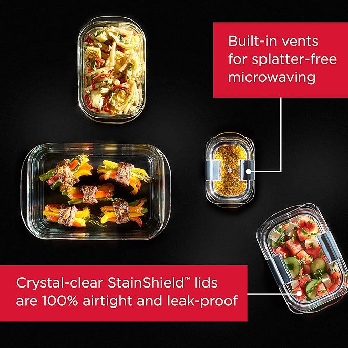 Rubbermaid Brilliance Glass Food Storage set of 4 containers 8 total pieces (4 containers + 4 lids) for Lunch Meal Prep and Leftovers Dishwasher and Oven Safe Clear/Grey - Image 2