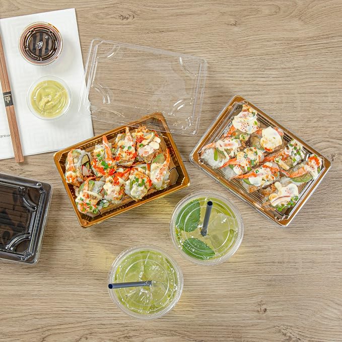 Restaurantware Plastic Sushi Trays 100 Pack of 6.5 x 4.33 x 1.57 Inch With Clear Lids Leak-Resistant Sushi Take Out Boxes Stackable Containers For Grab-And-Go - Image 8