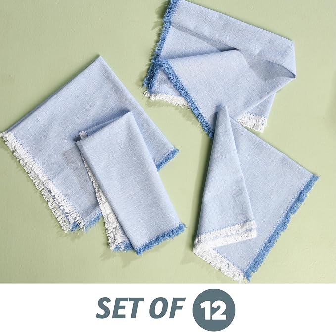 Folkulture Cloth Napkins, Set of 12, Fringe Blue (18x18 Inch) | 100% Cotton, Decorative, Machine Washable, Soft, Premium, Family Dinner Napkins for Parties,Wedding, Kitchen Decorations - Image 4