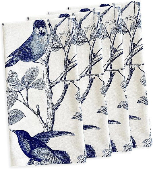 Arbor Birds Blue Napkins Set of 4 | 100% Cotton Cloth Set for Entertaining or Everyday Table | Perfect for Wedding, Birthday, Christmas Blue and White, 22 Inch Square by Caskata