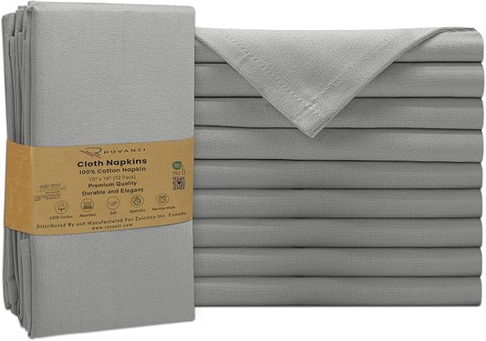 Ruvanti Cloth Napkins Set of 12, 100% Cotton High GSM 18x18 Inches Soft, Washable, Highly Durable & Absorbent, Perfect for Parties, Christmas, Thanksgiving Dinners – Wild Dove by Ruvanti