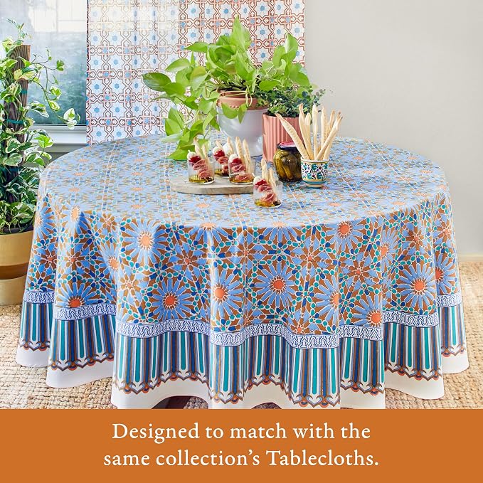 100% Blue Cotton Dinner Napkins, Set of 6, Hand Printed Mosaique Bleue Main Design, Fair Trade, Washable Cloth Napkins for Parties & Cocktails 20x20 in - Image 6