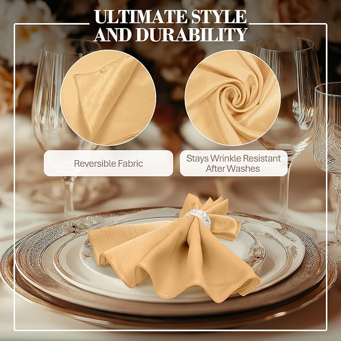 17 x 17-Inch Shantung Satin Cloth Napkins, Camel Set of 36 - Image 3