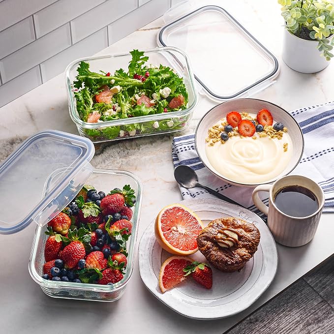 40pc Set Glass Food Storage Containers & Bowls with Airtight Lids - Leakproof BPA-Free Meal Prep Airtight Stackable Lunch Boxes, Kitchen Pantry & Storage Organizers - Microwave Freezer Dishwasher Safe - Image 8