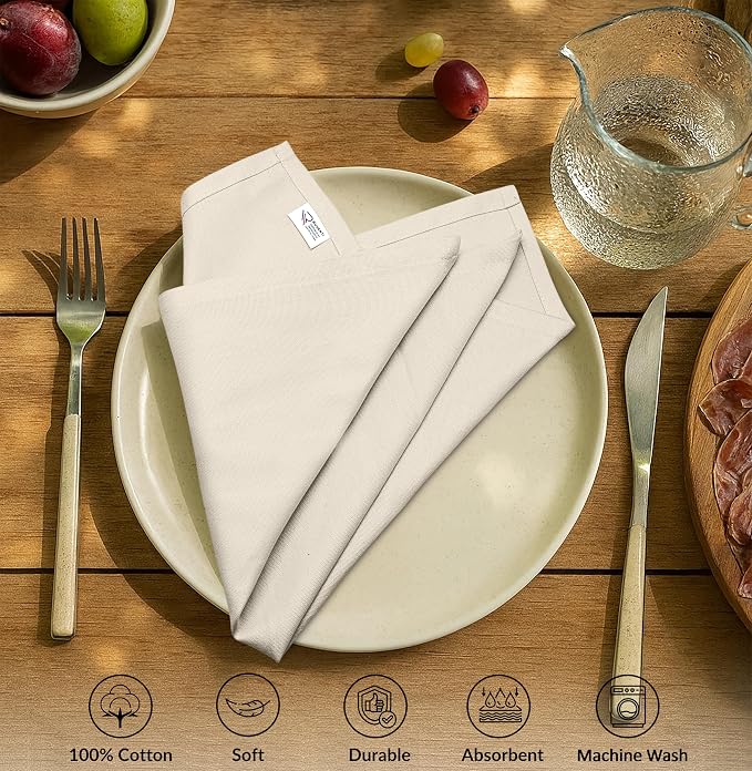 Ruvanti Cloth Napkins Set of 6, 100% Cotton High GSM 18x18 Inches Soft, Washable, Highly Durable & Absorbent, Perfect for Parties, Christmas, Thanksgiving Dinners – Antique White - Image 2