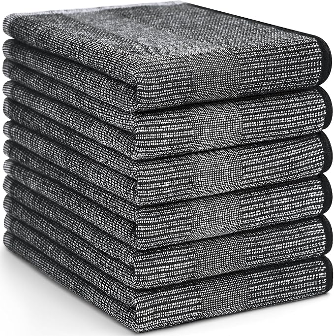 Homaxy 380 GSM Cotton Premium Kitchen Towels 6 Pack, 18"x 28", Black | Flat and Terry Dish Towels, Highly Absorbent Tea Towel Set with Hanging Loop, Soft Utility Kitchen Hand Towels - Image 8