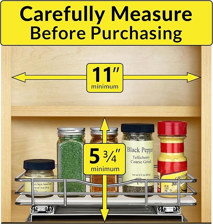 LYNK PROFESSIONAL® Pull Out Spice Organization for Cabinets - 10-3/8 inch Wide – Spice Rack for Inside Cabinets, Slide Out Spice Rack Organizer for cabinet – Pull Out Spice Rack, Sliding 1 Tier Chrome - Image 4