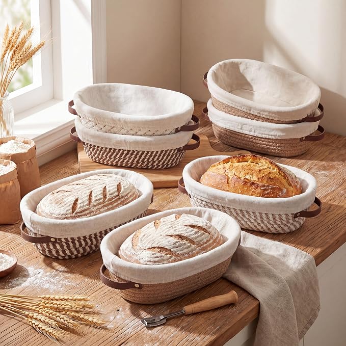 Gisafai 12 Set Banneton Bread Proofing Baskets Bulk 10 Inch Oval Cotton Rope Artisan Sourdough Bread Banneton Dough Proofing Bowls with Cloth Liners and Covers for Homemade Baking Bakery - Image 2