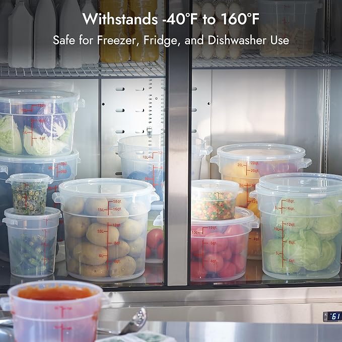 12 Quart Translucent Round Food Storage Container with Lid, Pack of 4 – NSF Listed, BPA-Free, Commercial-Grade Polypropylene, Freezer & Dishwasher Safe, Non-Stick, Easy-Read Graduations - Image 6