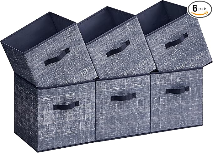SONGMICS Storage Cubes, 11.8-Inch Non-Woven Fabric Bins with Double Handles, Set of 6, Closet Organizers for Shelves, Foldable, for Clothes, Misty Blue UROB030I01 by Unknown