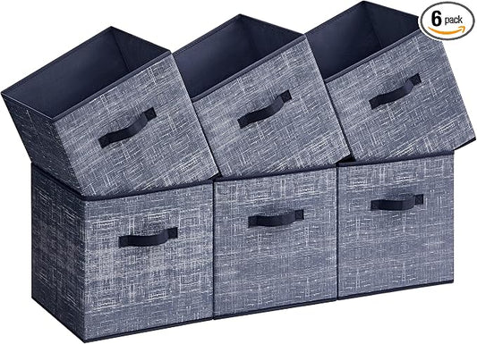 SONGMICS Storage Cubes, 11.8-Inch Non-Woven Fabric Bins with Double Handles, Set of 6, Closet Organizers for Shelves, Foldable, for Clothes, Misty Blue UROB030I01 by Unknown