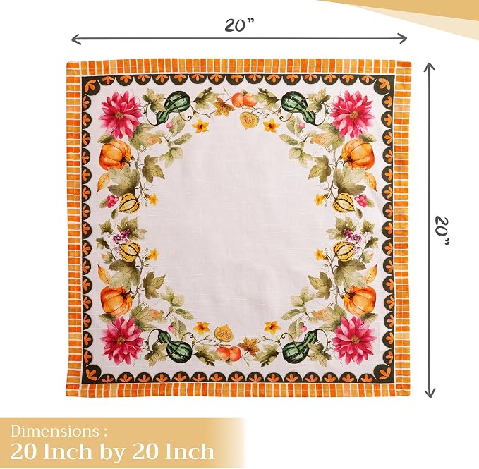 Maison d' Hermine Cloth Napkins Set of 4 Reusable 100% Cotton (20" x 20") | Everyday Square Napkins Cloth Washable Dinner Wedding Kitchen Thanksgiving Christmas - Pumpkin Garden - Cloudy Cream - Image 4