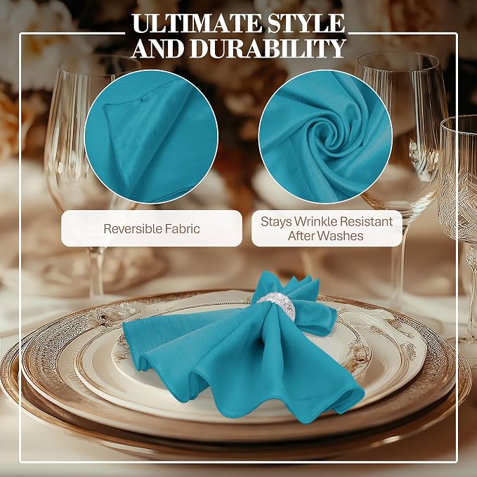 17x17-Inch Shantung Cloth Napkins, Turquoise, Set of 60 - Image 3