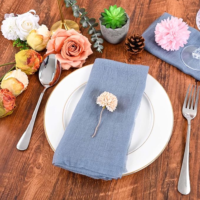 Dusty Blue Cheesecloth Napkins - Bulk Set of 50, 20x20 Inch Washable and Reusable Boho Cotton Gauze Cloth Napkins for Weddings, Bridal Girl Baby Shower, Party and Banquet - Image 5