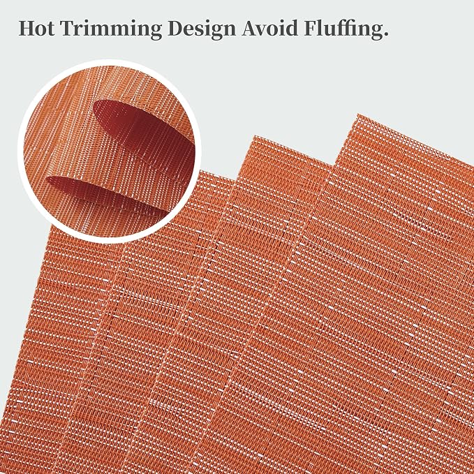 Leetaltree Orange Placemats Set of 4 - Heat Resistant Non-Slip Place mats for Dining Table, Washable Durable PVC Vinyl Woven Table Mats（Orange, 4） - Image 3