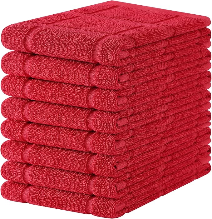 Homaxy 100% Cotton Kitchen Towels 18"x28", 8 Pack Dish Towels, Red | Large 380 GSM Soft and Absorbent Kitchen Hand Towels with Terry Grid Design, Utility Tea Towel Set with Hanging Loop by Homaxy