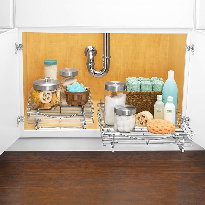 LYNK PROFESSIONAL® Pull Out Cabinet Organizer, 17" x 21" Slide Out Cabinet Organizer Pull Out Drawer – Pull Out Shelves for Kitchen Cabinets – Under Sink Organizers - Lifetime Ltd. Warranty, Chrome - Image 7