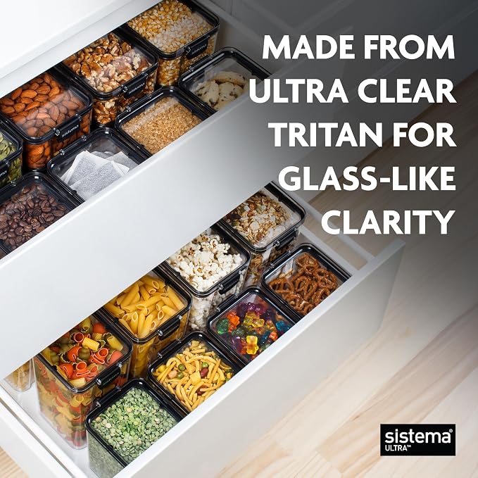 Sistema Tritan Ultra Airtight Pantry & Kitchen Storage Containers, 3-Pack, Clear Stackable Square Food Storage, BPA-Free, Dishwasher & Freezer-Safe (Microwave-Safe Without Lid) - Image 4