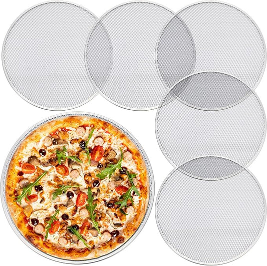 Nuogo 5 Pcs 18 Inch Pizza Pan with Holes Aluminum Mesh Pizza Screen Seamless Round Tray for Oven Nonstick Baking Sheet for Kitchen Bakery Restaurant BBQ Party Cookware Supplies by Nuogo