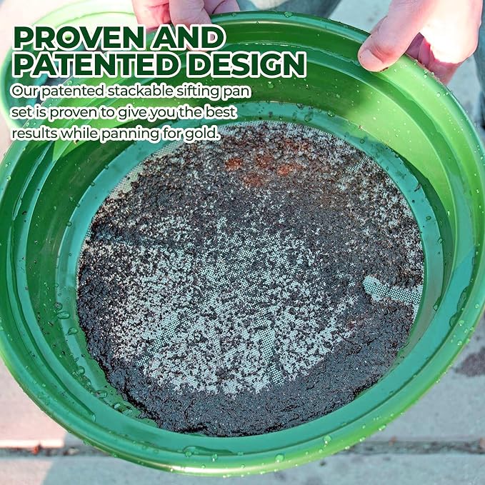 SE 13.25 Inch Wide Stackable Classifier Gold Prospecting Pan - 1/20 Inch Stainless Steel Mesh Sifting Pan, Green - Image 6