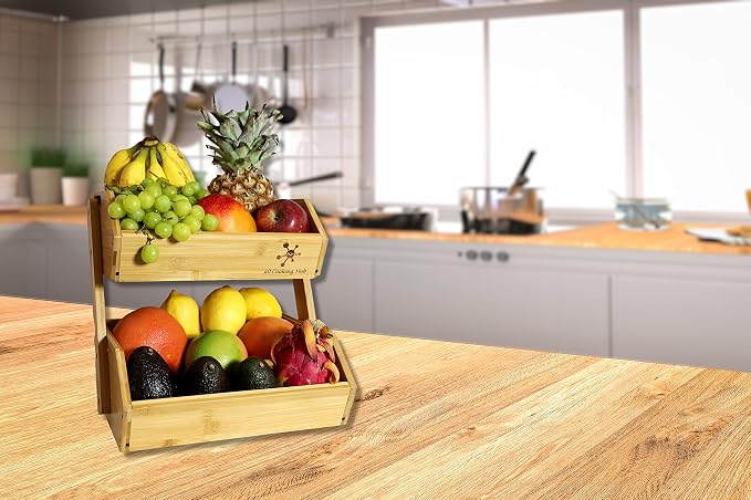 Bamboo Open-Front Stacking Storage Bin -Configurable as 2-Tier Fruit Basket - Image 3