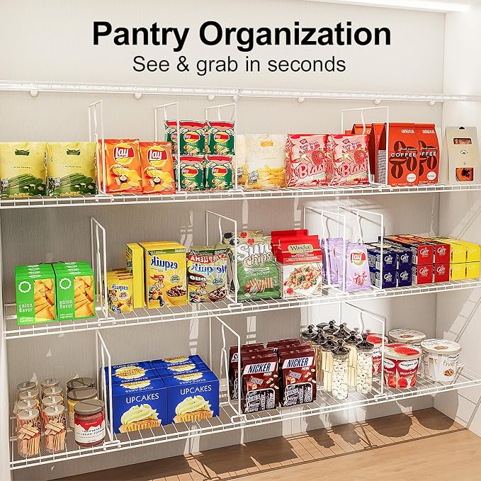 SortNStore Wire Shelf Dividers for Closet: Tall 10.6in x Deep 12in, 16 Pack | Wire Rack Accessories - Adjustable Purse Organizer for Clothes Handbags - Metal Pantry Separators - Image 8