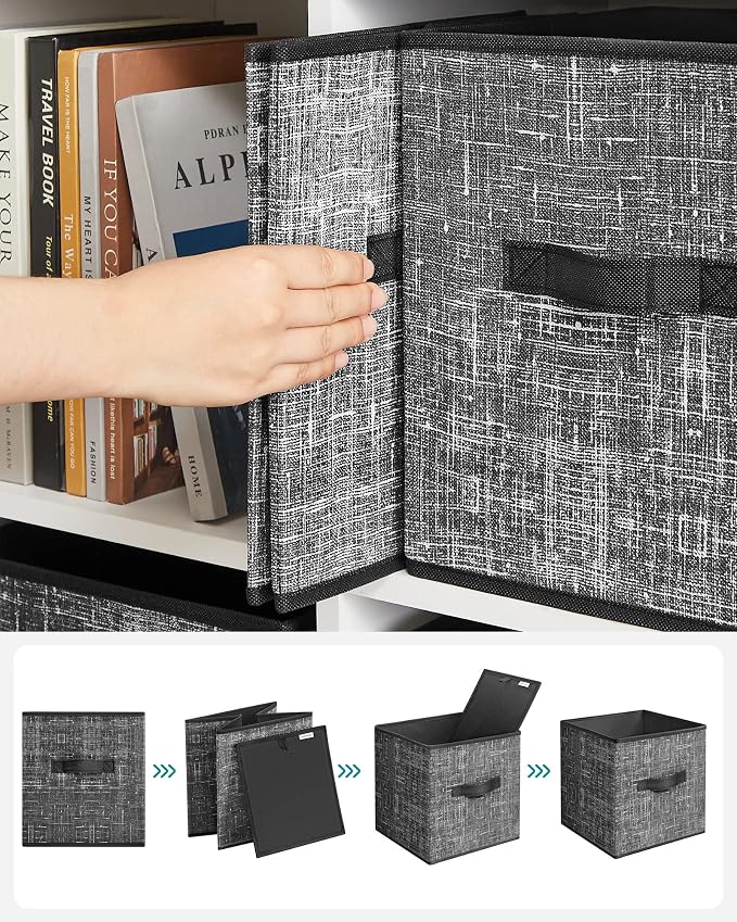 SONGMICS Storage Cubes, 11-Inch Non-Woven Fabric Bins with Double Handles, Set of 6, Closet Organizers for Shelves, Foldable, for Clothes, Classic Black UROB026B01 - Image 6