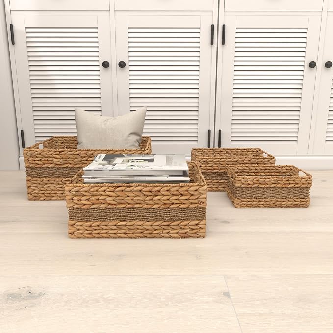 Deco 79 Seagrass Storage Basket Set of 4 15", 14", 12", 9"W, Light Brown | Easy home organization, woven baskets for organizing, decorative baskets with handles, nesting, braided seagrass - Image 8
