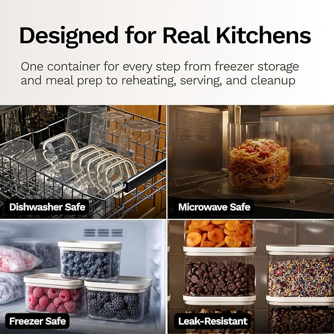 Naked Kitchen 20-Piece Food Storage Containers with Lids – Stackable BPA-Free Borosilicate Glass Pantry Storage Containers with Leak-Resistant Airtight Seal for Kitchen & Pantry Organization – Cream - Image 7