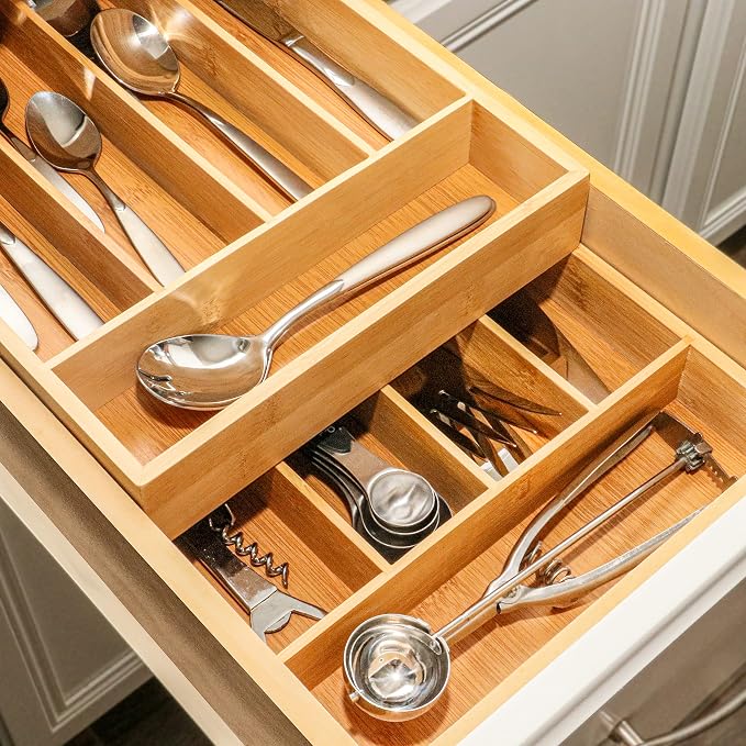 Berghoff Bamboo Flatware Organizer, Set of 2, 5 Slot Silverware Tray | Kitchen Drawer Utensil Cutlery Holder, Drawer Divider & Storage Organizer, Eco Friendly Wood Insert, 14 x 10 Inches, Natural - Image 5