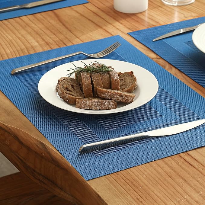 Leetaltree Blue Frame Placemats Set of 8 - Heat Resistant Non-Slip Place mats for Dining Table, Washable Durable PVC Vinyl Woven Table Mats（Blue Frame, 8） - Image 8