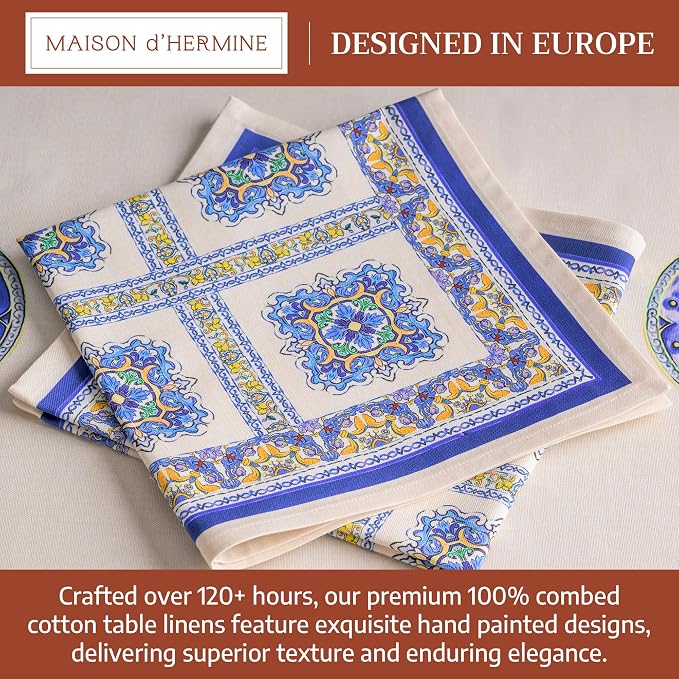 Maison d' Hermine Cloth Napkins Set of 4 100% Combed Cotton (20" x 20") | Everyday Square Napkins Cloth Washable Dinner Party Wedding Restaurant Hotel Kitchen Spring Summer - Sciacca - Image 3