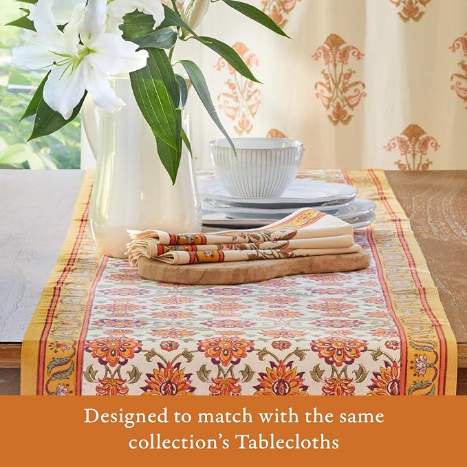 100% Orange Cotton Dinner Napkins, Set of 6, Hand Printed Orange Blossom Design, Fair Trade, Washable Cloth Napkins for Parties & Cocktails 20x20 in - Image 4