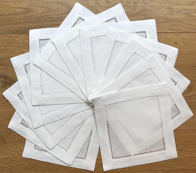 White Linen Cocktail Napkin 6"x6" Set of 50 Linen Cloth Napkin Coasters-Ladder Hemstitch 100% Linen Beverage Party Napkin Coaster Super Value Bulk 50 Pack - Image 2
