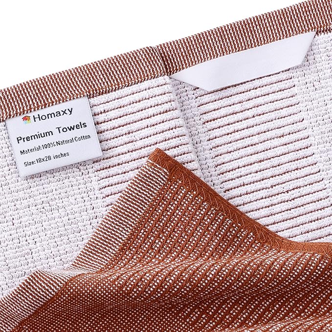 Homaxy 380 GSM Cotton Premium Kitchen Towels 6 Pack, 18"x 28", Rust | Flat and Terry Dish Towels, Highly Absorbent Tea Towel Set with Hanging Loop, Soft Utility Kitchen Hand Towels - Image 2
