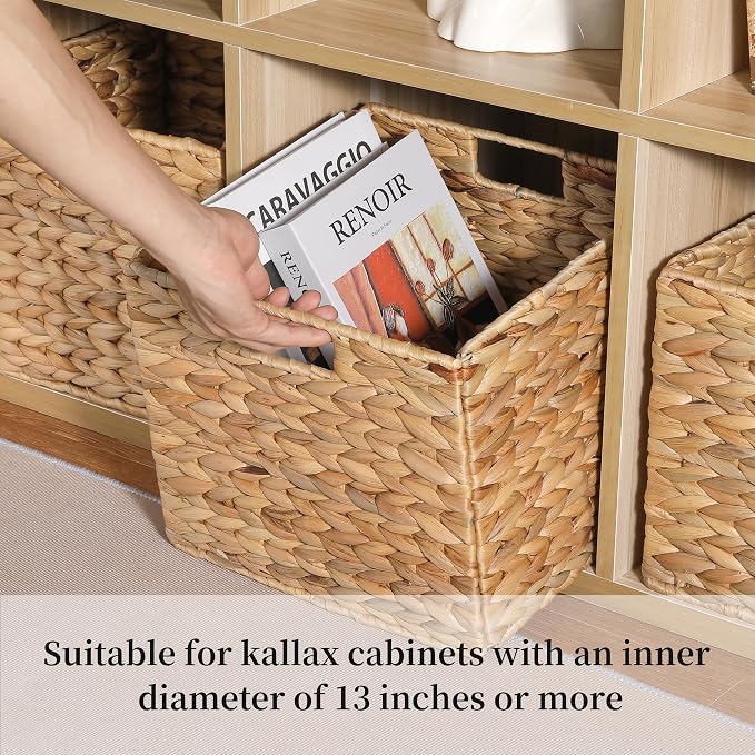 12x12x10 Water Hyacinth Storage Basket Large, Folding Cube Woven Wicker Storage Basket for Shelves, Pantry Baskets Organization and Storage, Large Rattan Basket Set of 4 - Image 4
