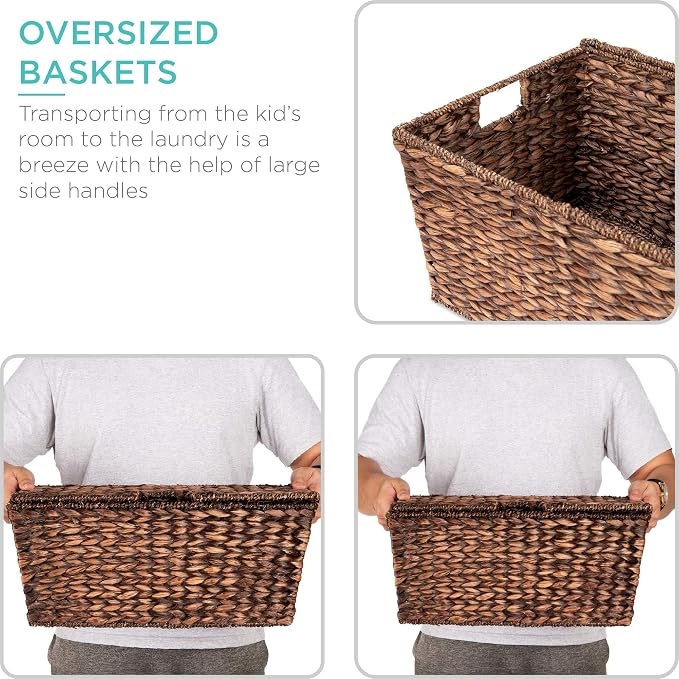 Best Choice Products Set of 2 XL Multipurpose Classic Water Hyacinth Chests Oversized Woven Tapered Storage Basket for Organization, Laundry, Decoration w/Attached Lid, Handle Holes - Image 2