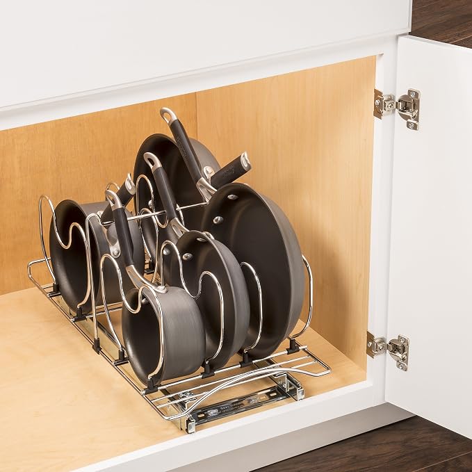 LYNK PROFESSIONAL® Pull Out Cabinet Organizer for Pots and Pans – Under Cabinet Pots and Pans Organizer – Cabinet Slide Out Shelves – Pot and Pan Lid Organizer Rack for Cabinet - 11" W x 21" D, Chrome - Image 8