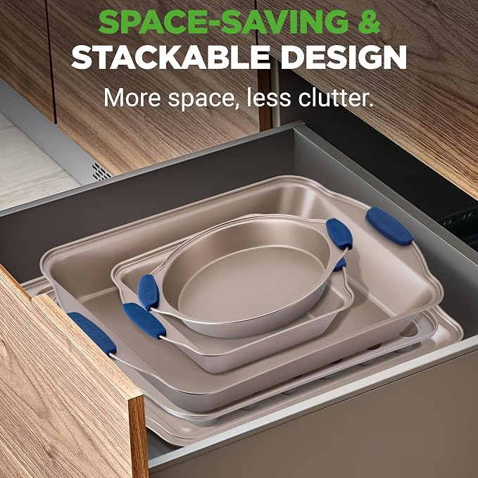 NutriChef Kitchen Oven Baking Pans - Deluxe Nonstick Gold Coating Inside & Outside Carbon Steel Bakeware Set With Blue Silicone Handles, Durable & Reliable Cookie Sheet Oven Pan Style - Image 3