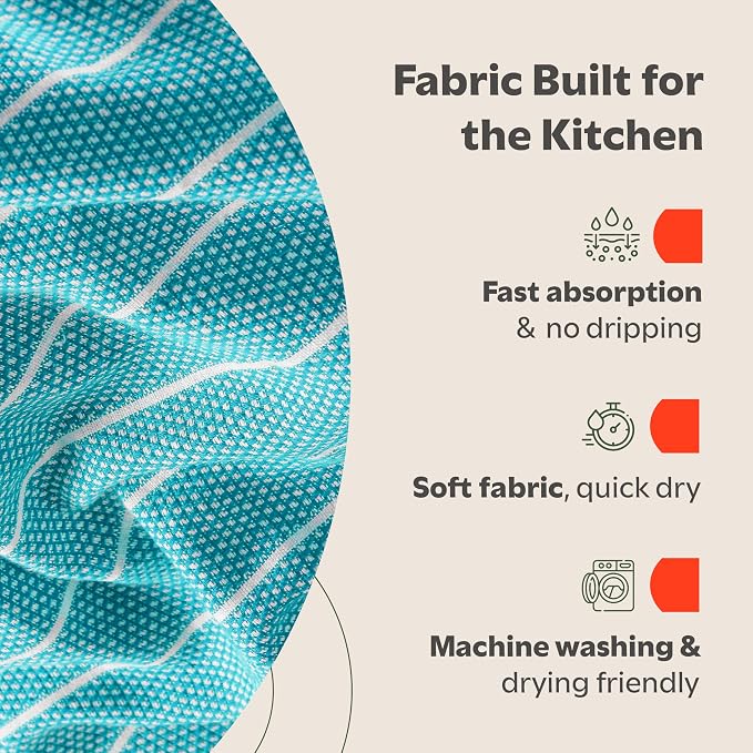 Zeppoli Classic Kitchen Towels - 6 Pack 100% Natural Cotton Towel Set, Reusable Wash Cloths, Absorbent Dish Towels, Machine Washable Hand Towels, Kitchen Essentials, 20" x 28" - Aqua Base - Image 4