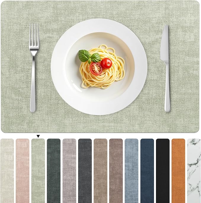 FROMHEART Faux Leather PU Placemats Set of 4 (Light Green,11.8" x 17") | Waterproof,Heat/Oil Stain-Resistant Table Mat–Reversible,Non-Slip,Easy to Clean Place Mats for Kitchen,Dining,Indoor/Outdoor by Unknown