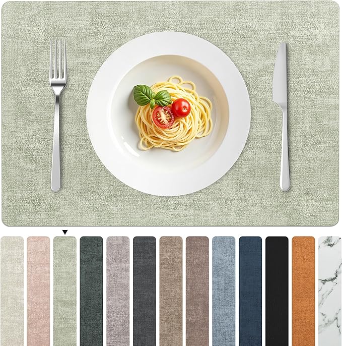 FROMHEART Faux Leather PU Placemats Set of 6 (Light Green,11.8" x 17") | Waterproof,Heat/Oil Stain-Resistant Table Mat–Reversible,Non-Slip,Easy to Clean Place Mats for Kitchen,Dining,Indoor/Outdoor by Unknown