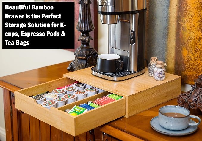 Bamboo Land- Bamboo K Cup Holder, 4 Adjustable Dividers, 36 K Cup Pod Storage, Coffee Pod Drawer, Coffee Pod Holder, Coffee Pod Organizer, Kcup Holder, K Cup Holders for Counter, Coffee Pods Holder - Image 5