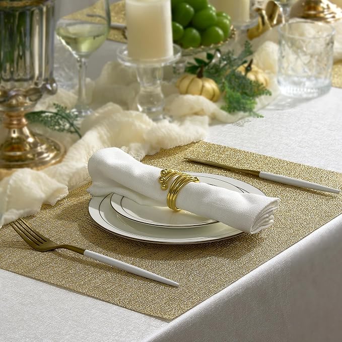 Leetaltree Gold Placemats Set of 4 - Heat Resistant Non-Slip Place mats for Dining Table, Washable Durable PVC Vinyl Woven Table Mats(Luxury Gold, 4) - Image 5