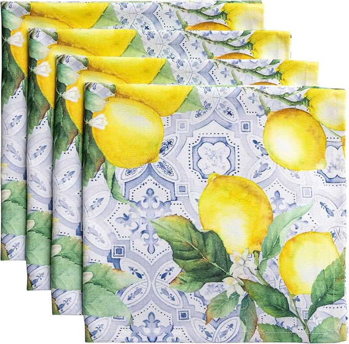 Maison d' Hermine Cloth Napkins Set of 4 Reusable 100% Cotton (20" x 20") | Everyday Square Napkins Cloth Washable Dinner Party Wedding Restaurant Hotel Kitchen Spring Summer - Citrus by MaisondHermine