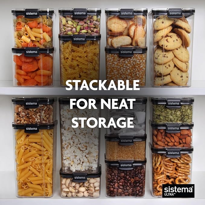 Sistema Tritan Ultra Airtight Pantry & Kitchen Storage Containers, 3-Pack, Clear Stackable Square Food Storage, BPA-Free, Dishwasher & Freezer-Safe (Microwave-Safe Without Lid) - Image 6